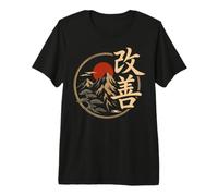 Kaizen Kanji Calligraphy Japan Symbol Mountain Art Red Sun Premium T-Shirt
