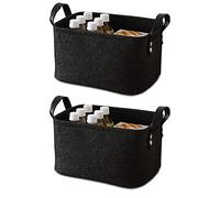 Kaizuca 2 Piece Felt Fabric Baskets, Toy Organiser Cube, Felt Storage Box, Foldable, with Two Handles, for Clothes, Towel, Toiletry, Baby Products, Books (Black)