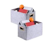 Kaizuca 2 Piece Felt Fabric Baskets, Toy Organiser Cube, Felt Storage Box, Foldable, with Two Handles, for Clothes, Towel, Toiletry, Baby Products, Books(grey)