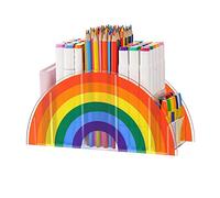 Kaizuca Stationery Organizer, Clear Pencil Holder, Rainbow Pencil Holder, Acrylic, with 5 Compartments, Creative Rainbow Shape, for Office, School, Home Supplies, Pen Organizer Storage