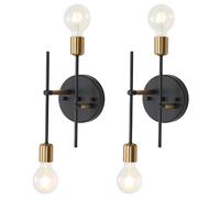 Kaj Hejmo 2 Light Head Vanity Mirror Light Retro Industrial- Double Sconces Wall Lamp for Hallway- Black and Gold Wall Lamp for Kitchen Living Room Bedroom E27 Socket (2- Pack Adjustable)