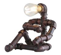 Kaj Hejmo Steampunk Robot Table Lamp- Plug in Cord Vintage Industrial Edison Small Desk Table Lamp Shop Café Bar Pub- Antique Rust Bedside Night Light Decor Bedroom Living Kids Room (Thinker A)