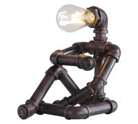 Kaj Hejmo Steampunk Robot Table Lamp- Plug in Cord Vintage Industrial Edison Small Desk Table Lamp Shop Café Bar Pub- Antique Rust Bedside Night Light Decor Bedroom Living Kids Room (Thinker B)