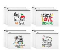 Kajaia 12 Pcs Teacher Gifts Makeup Bags Teacher Appreciation Travel Toiletry Canvas Cosmetic Pencil Survival Kit Bag for Women Zipper Pouch Bag Thank You Gifts Bulk, Warm Words