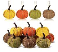 Kajaia 16 Pcs Mini Thanksgiving Fall Pumpkin Hanging Ornament for Tree 2.05 Inch Burlap Fabric Pumpkin Thanksgiving Hanging Decor for Fall Tree Harvest Party Mantel Wall Craft (Fresh Color)