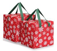 Kajaia 2 Pcs Christmas Ornament Storage 12 x 12 x 12 Inch Snowflake Holiday Accessories Bag Christmas Storage Containers Tear Proof Xmas Ornament Organizer with Handles Full Length Zipper (Red)
