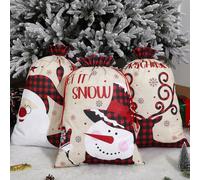 Kajaia 3 Pcs Large Christmas Santa Drawstring Gift Bag, 27.6 x 19.7 Inch Reusable Extra Large Santa Bulk for Gift Wrapping Bags Christmas Party Favor (Vintage Style)
