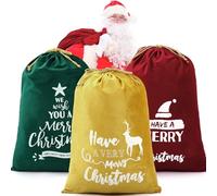 Kajaia 3 Pcs Large Christmas Santa Drawstring Gift Bag, 27.6 x 19.7 Inch Reusable Velvet Extra Large Santa Bulk for Gift Wrapping Bags Christmas Party Favor(Burgundy, Gold, Dark Green)
