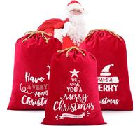 Kajaia 3 Pcs Large Christmas Santa Drawstring Gift Bag, 27.6 x 19.7 Inch Reusable Velvet Extra Large Santa Bulk for Gift Wrapping Bags Christmas Party Favor (Red)