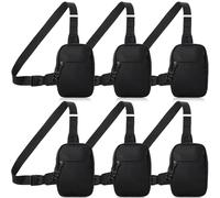 Kajaia 6 Pack Mini Crossbody Sling Bag for Men Dual Pocket with Buckle Adjustable Strap Water Resistant Chest Lightweight Casual Mens Crossbody Bag for Workout Travelling Running, black