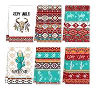 Kajaia 6 Pieces Southwestern Hand Towels for Kitchen Decorative Tea Kitchen Towels Set Native American Western Bath Towels Cactus Print Dish Towels for Bathroom Home Decor Accessories, 6 Patterns