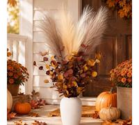 Kajaia 8 Pcs Fall Front Porch Decor Artificial Eucalyptus Faux Pampas Grass Decor Autumn Harvest Table Centerpiece for Thanksgiving Farmhouse Home Autumn Porch Holiday Decoration (Elegant Style)