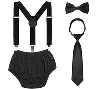 Kajeer Baby Boys 1st/2nd Birthday Cake Smash Outfit Set Adjustable Suspenders Ties Bloomers for Birthday Photography - Black - One Size