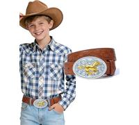 Kajeer Boys Western Belt for Kid,Leather Embossed Bull Buckle Cowboy Belt, Horse Buckle-brown, for Wasit 21"-26"