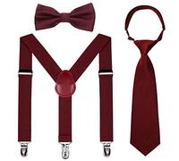 Kajeer Children Braces and Bow Tie Necktie Sets - Adjustable Elastic Suspenders Braces with Bow Ties Sets Gifts for 6-Month-old - 13-Year-old Boys & Girls (Wine red, 30 inch(6 Years - 5 feet tall))