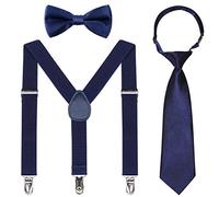 Kajeer Children Braces and Bow Tie Necktie Sets - Adjustable Elastic Suspenders Braces with Bow Ties Sets Gifts for 6-Month-old - 13-Year-old Boys & Girls (Navy blue, 25 inches(5 months - 6 Years))