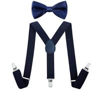 Kajeer Children Kids Braces Bow Tie Set - Adjustable Elastic Suspenders with Bowtie set for Boys & Girls Navy Blue, 25Inch(5 months - 6 Years)