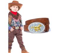 Kajeer Kids Western Belt for Boys Girls, Cowboy Genuine Leather Embossed Western Longhorn Bull Buckle Belts for Jeans, Bull Buckle/Brown, for Wasit 25"-30"