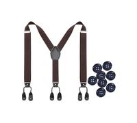 Kajeer Mens Button Braces for Trousers - 1.37 Inches Adjustable Faux Leather Suspenders for Men’s Heavy Duty with 8 Buttons (Coffee)