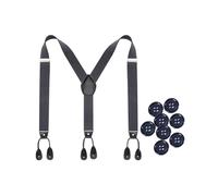 Kajeer Mens Button Braces for Trousers - 1.37 Inches Adjustable Faux Leather Suspenders for Men’s Heavy Duty with 8 Buttons (Dark grey)