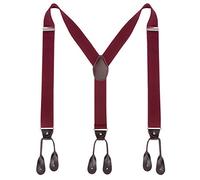 Kajeer Mens Button End Suspenders Braces - 1.37 Inches Wide Y Shape Adjustable Button End Elastic Suspender (Wine red)