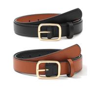 Kajeer Reversible Belts for Women, Two-in-One PU Leather Womens Belts for Jeans with Golden Buckle, Black + Brown, M: fit waist 34"-38"/85-97cm