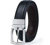 Kajeer Reversible Kids Belt for Boys and Girls - Durable PU Leather Belts for School Uniform Jeans, Silver, Fit Waist: 26"-32" (Rec 10-12yrs)
