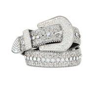 Kajeer Rhinestone Belt for Women Men, Bling Belt Vintage Cowgirl Belt Sequin Diamond Studded Western Cowboy Belts for Jeans, G-silver, L: fits pants size 38”-42”