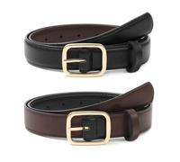 Kajeer Women's Reversible Belt for Jeans Trousers Dress - Fashion Women's PU Leather Belt with Square Golden Buckle, 2.8 cm Wide, Black Front + Coffee, S-100CM