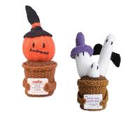 Kajfjad 2 Pcs Crochet Ghost and Pumpkin Set, Handmade Halloween Decor with Mindfulness Feature, Stress Relief Gift for Adults, Spooky Home Office Decor for Autumn Season