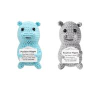 Kajfjad 2 Pcs Crochet Hippo Plush, Handmade Amigurumi Animal with Inspirational Quotes, Emotional Support Toy for Adults Kids, Positive Affirmation Gift for Office Desk Home Decor