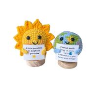 Kajfjad 2 Pcs Crochet Solar System Set, Handmade Sun and Earth Plush with Display Stand, Celestial Themed Emotional Support Toy, Inspirational Gift for Office Desk Home Decor