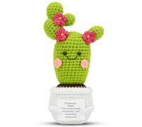Kajfjad Crochet Blossom Cactus Plush, Handmade Emotional Support Doll with Inspirational Card, Funny Friend Gift for Birthday, Cute Knitted Decor for Desk