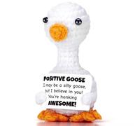 Kajfjad Crochet Desk Goose, Emotional Support Gift with Positive Card, Funny Encouragement Present for Coworkers Best Friend, Mini Animal Decor for Office Xmas Party