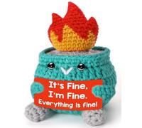 Kajfjad Crochet Dumpster Fire Plush, Funny Emotional Support Office Decor, Handmade Positive Gift for Coworkers Boss Men Women on White Elephant Christmas