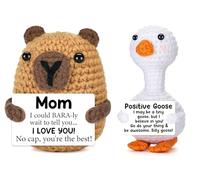 Kajfjad Crochet Goose and Capybara Set, Handmade Mini Animal Duo with Inspirational Feature, Whimsical Gift for Mom, Collectible Amigurumi for Home Desk Display