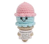 Kajfjad Crochet Ice Cream, Amigurumi Plush with Motivational Card for Desk Decor, Coworker and Teacher Encouragement Gifts