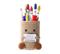 Kajfjad Crochet Pen Holder, Makeup Brush Container with Inspirational Card for Desk Organization, Creative Potato Themed Gift for Students Office Workers Birthday