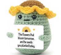 Kajfjad Crochet Sunflower Doll, Handmade Positive Energy Seed Ornament with Smile Face, Creative Yarn Gift for Women, Inspirational Desk Decor for Home and Office