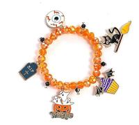 Kajfjad Halloween Bracelet Set, Spooky Pumpkin and Ghost Charm Stretch Bracelets, Boo Basket Stuffers Jewelry Gift for Women