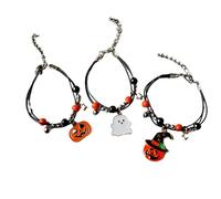 Kajfjad Halloween Charm Bracelets, Boo Basket Stuffers with Pumpkin and Ghost Pendants, Cute Stretch Friendship Jewelry Gift Set for Women
