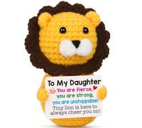 Kajfjad Handmade Knitted Lion, Gift to My Daughter from Mom Dad, Tiny Cheer Up Present with Inspirational Card, Christmas Birthday Gift for Girls