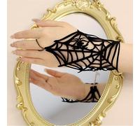 Kajfjad Spider Web Jewelry Set, Gothic Finger Ring and Black Rose Velvet Bracelet for Punk Vampire Cosplay, Lolita Party Hand Chain Accessories for Women