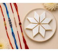Kaju Katli 8 Piece Gift Box with 1 Rakhi | Traditional Indian Kaju Barfi Sweets | Raksha Bandhan Festival Gift for Brother or Sister