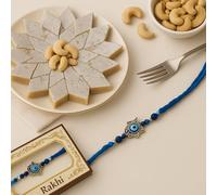 Kaju Katli with Edible Silver Leaf - 8 Pieces with 1 Pc Designer Rakhi | Raksha Bandhan Gift Box for Brother | Indian Sweets for Gifting & Festive Celebrations, Vegan Sweet