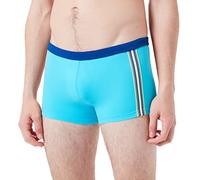 KAJYY Mistral Swim Shorts Men's Swimming Trunk, Turquoise + Multicoloured Striped Stripe, Glossy Red