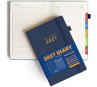 KaKa Dragon 2027 Diary Day to Page (Blue) | Academic Diary A5 Planner (400 pages), Indents for Each Month, Inner Pocket, Hardback Cover