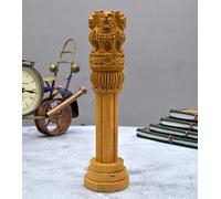 kaka jiji handicraft 8 inches White Wood Ashok Stambh for Office and Study Table II Brown Color Ashoka Pillar Pack of 1 Showpiece for Corporate Gifting II