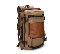 KAKA travel Laptop backpack,canvas rucksack duffel bag laptop weekender travel carry on bags for men,mens canvas rucksack laptop backpack fit 15.6'' Notebook with hidden shoulder strap (khaki)