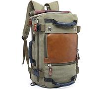 KAKA travel Laptop backpack,canvas rucksack duffel bag laptop weekender travel carry on bags for men,mens canvas rucksack laptop backpack fit 15.6'' Notebook with hidden shoulder strap (green)